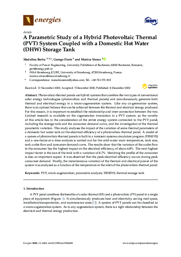 (PDF) A Parametric Study of a Hybrid Photovoltaic Thermal (PVT) System ...