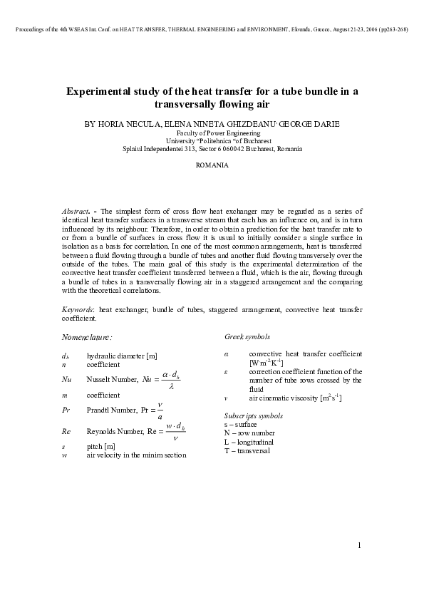 (PDF) Experimental study of the heat transfer for a tube bundle in a ...