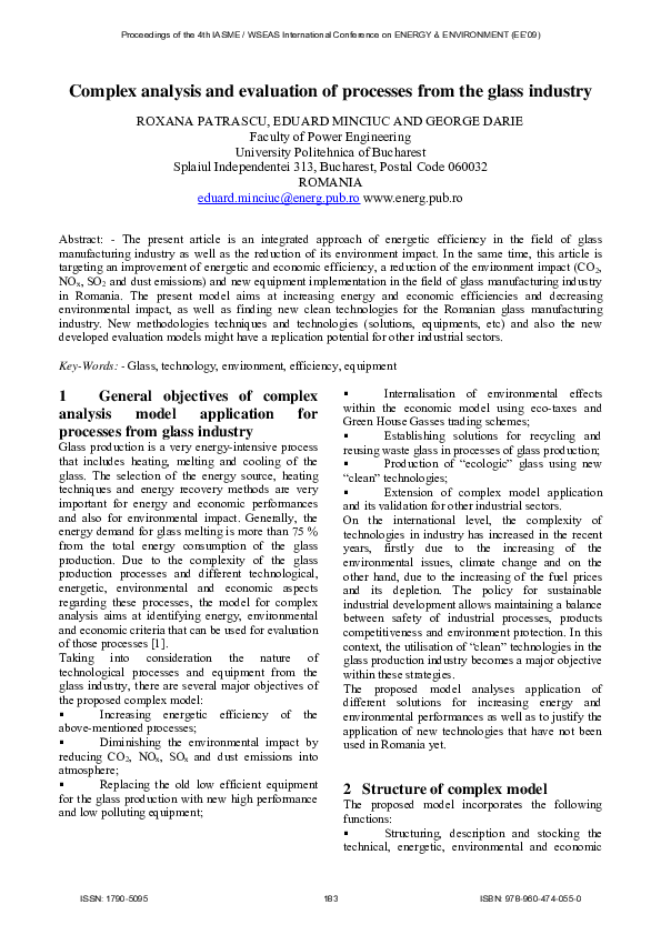 (PDF) Complex analysis and evaluation of processes from the glass industry