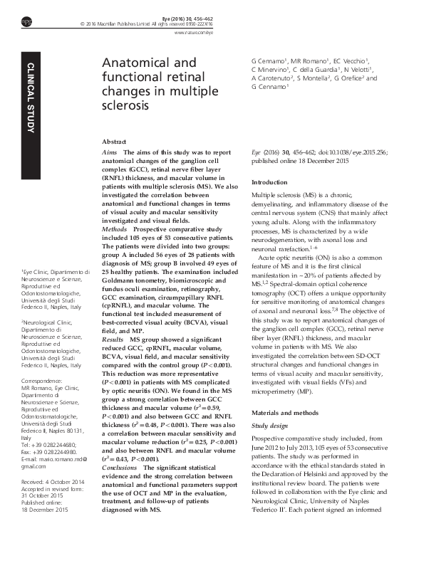 (PDF) Anatomical and functional retinal changes in multiple sclerosis