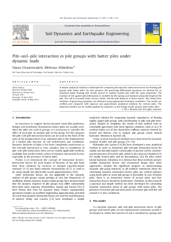 (PDF) Pilesoilpile interaction in pile groups with batter piles under