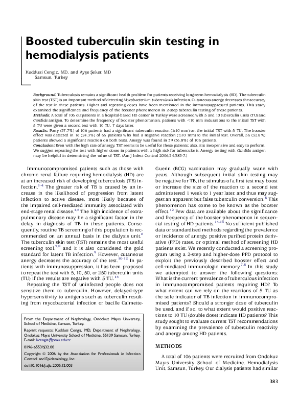 (PDF) Boosted tuberculin skin testing in hemodialysis patients