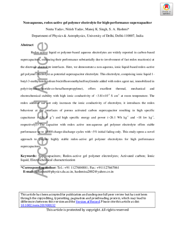 (PDF) Nonaqueous, Redox‐Active Gel Polymer Electrolyte for High ...