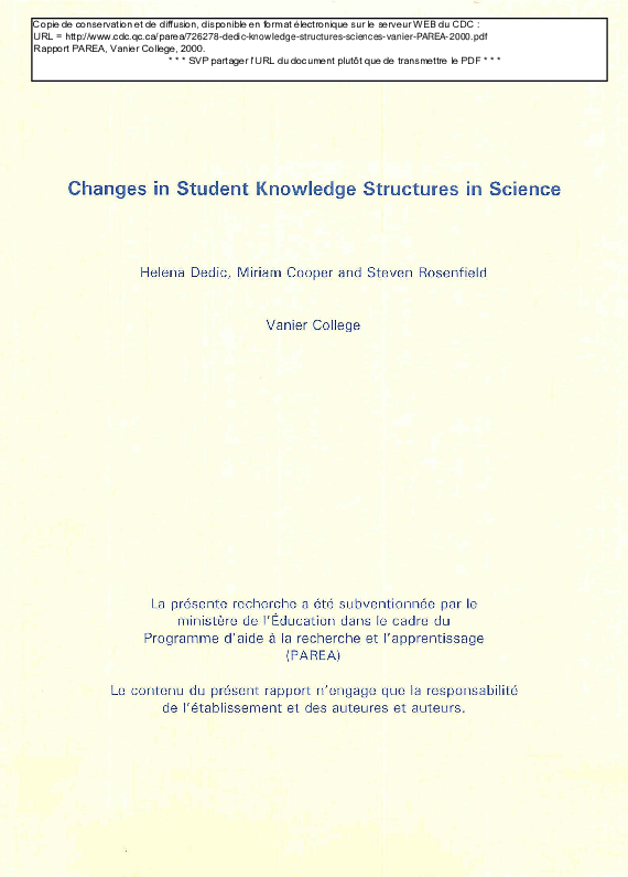(PDF) Changes in student knowledge structures in science