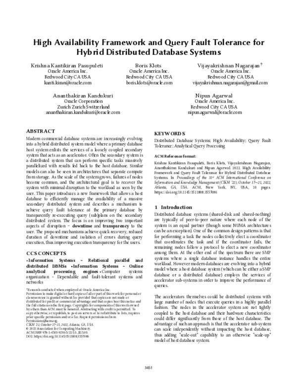 (PDF) High Availability Framework and Query Fault Tolerance for Hybrid ...