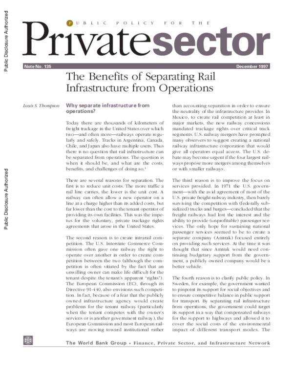 (PDF) The benefits of separating rail infrastructure from operations