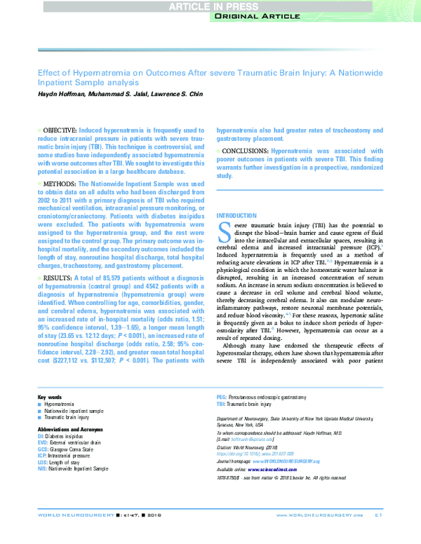 (PDF) Effect of Hypernatremia on Outcomes After severe Traumatic Brain ...