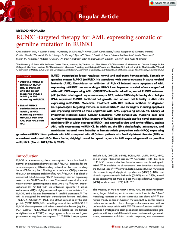 (PDF) RUNX1-targeted therapy for AML expressing somatic or germline ...