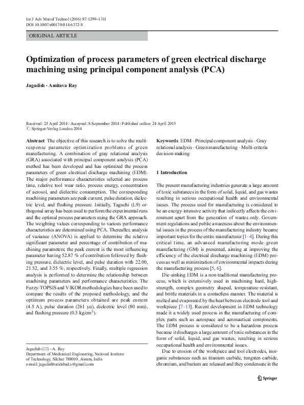 (PDF) Optimization of process parameters of green electrical discharge ...