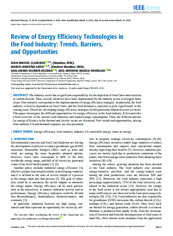 (PDF) Review of Energy Efficiency Technologies in the Food Industry ...