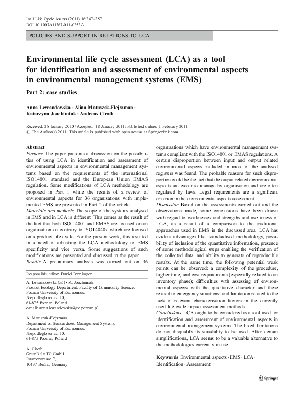 (PDF) Environmental life cycle assessment (LCA) as a tool for ...