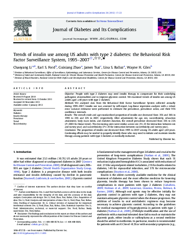 (PDF) Trends of insulin use among US adults with type 2 diabetes: the ...