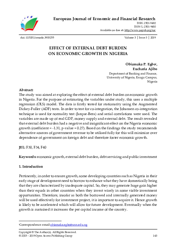 (PDF) Effect of External Debt Burden on Economic Growth in Nigeria
