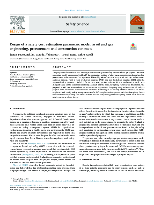 (PDF) Design of a safety cost estimation parametric model in oil and ...
