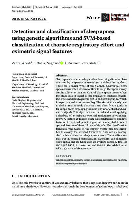 (PDF) Detection and classification of sleep apnea using genetic ...