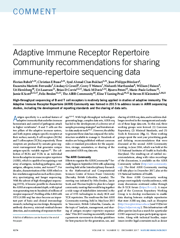 (PDF) Adaptive Immune Receptor Repertoire Community recommendations for ...