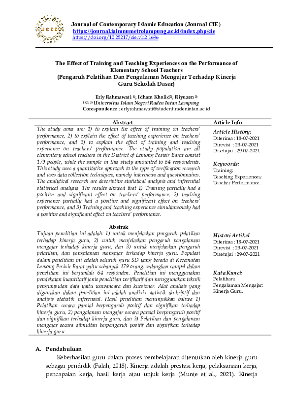 (PDF) The Effect of Training and Teaching Experiences on the ...