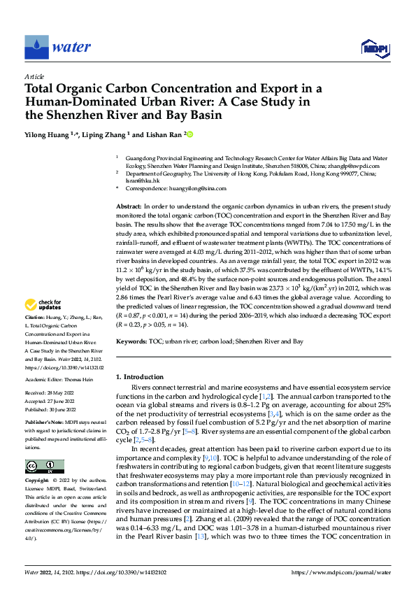 (PDF) Total Organic Carbon Concentration and Export in a Human ...