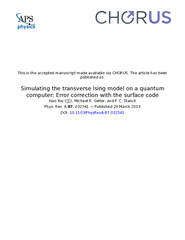(PDF) Simulating the transverse Ising model on a quantum computer ...