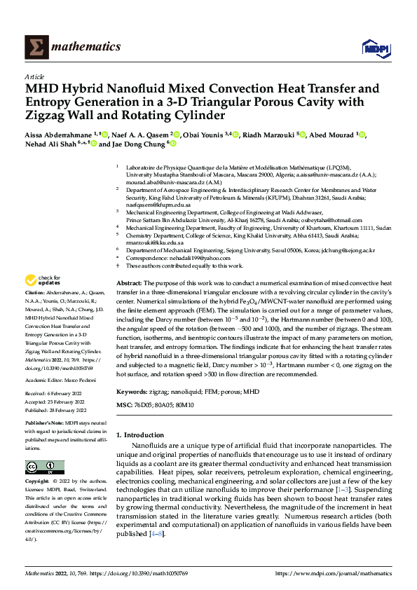 (PDF) MHD Hybrid Nanofluid Mixed Convection Heat Transfer and Entropy ...