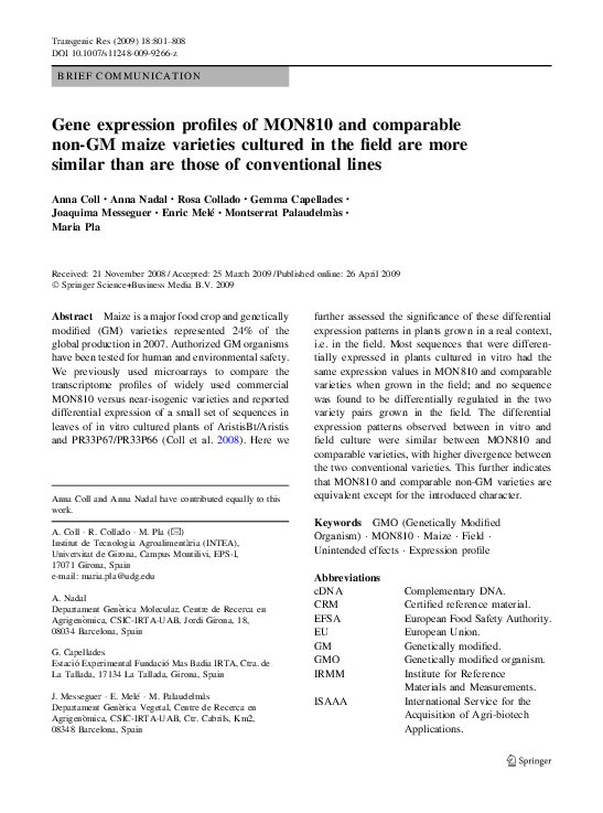 (PDF) Gene expression profiles of MON810 and comparable non-GM maize ...