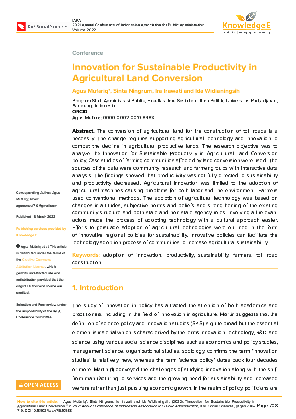(PDF) Innovation for Sustainable Productivity in Agricultural Land ...