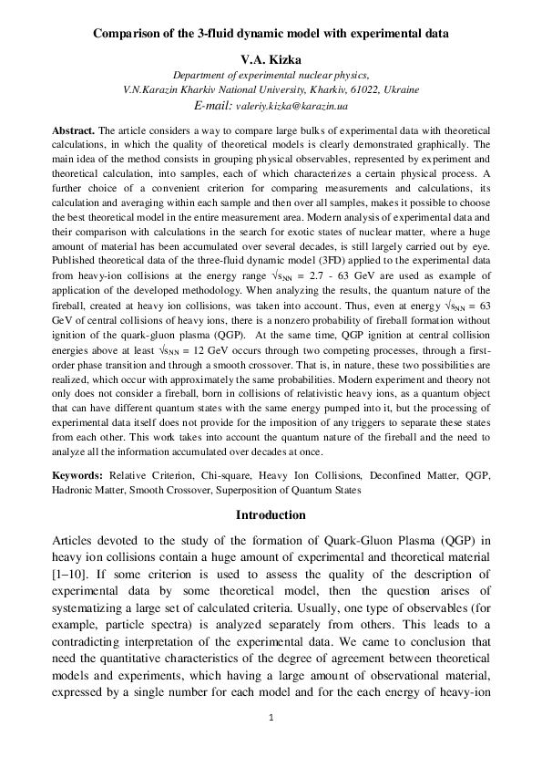 (PDF) Comparison of the 3-Fluid Dynamic Model with Experimental Data