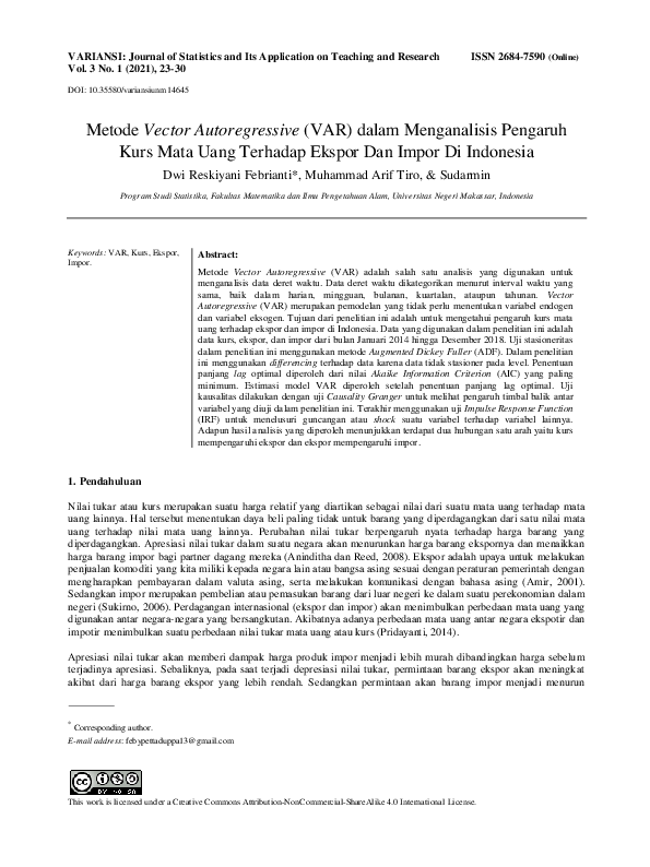 (PDF) Metode Vector Autoregressive (VAR) dalam Menganalisis Pengaruh ...