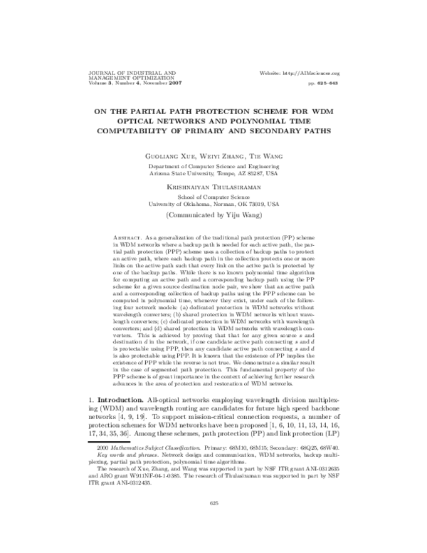 (PDF) On the partial path protection scheme for WDM optical networks ...