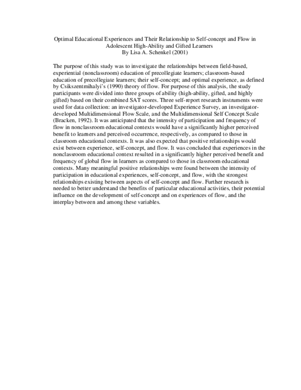 (PDF) Optimal educational experiences and their relationship to self ...