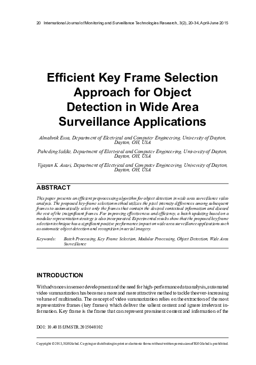 (PDF) Efficient Key Frame Selection Approach for Object Detection in ...