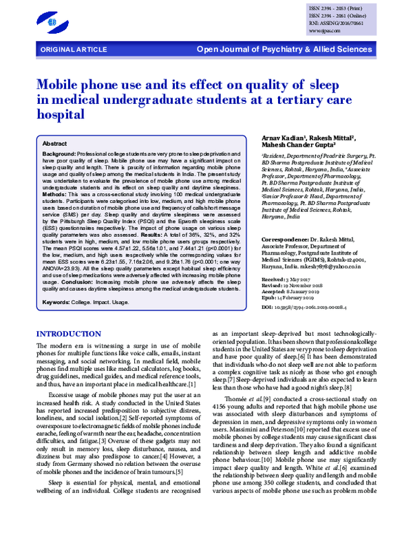 (PDF) Mobile phone use and its effect on quality of sleep in medical ...