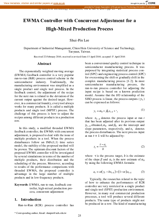 (PDF) EWMA Controller with Concurrent Adjustment for a High-Mixed ...
