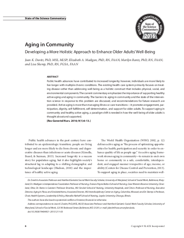 (PDF) Aging in Community: Developing a More Holistic Approach to ...