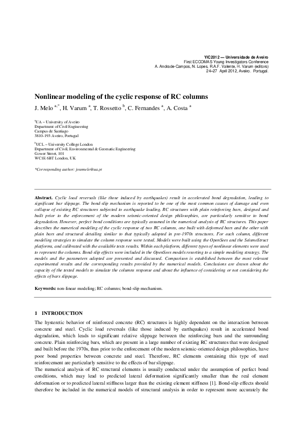 (PDF) Nonlinear modeling of the cyclic response of RC columns