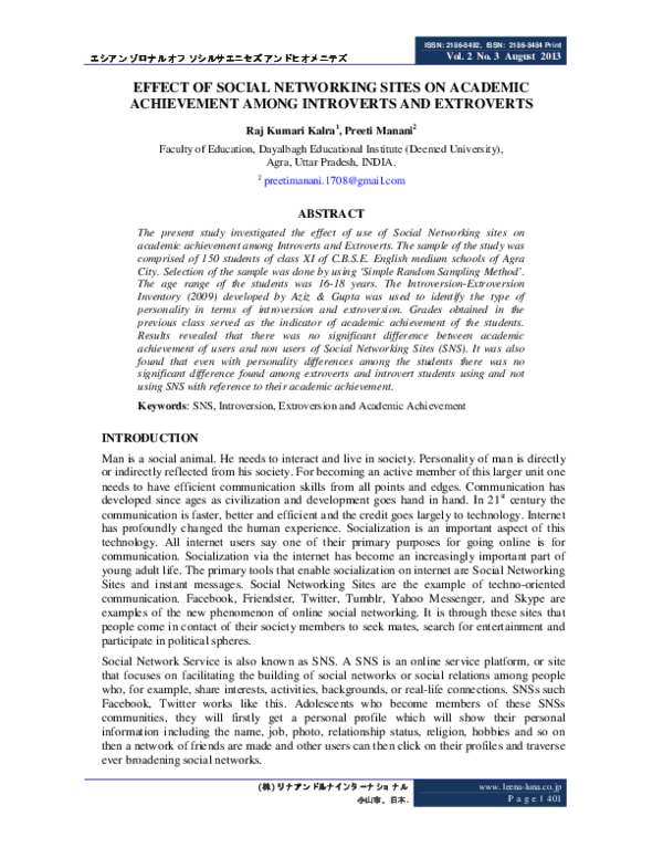 (PDF) Effect of Social Networking Sites on Academic Achievement Among ...