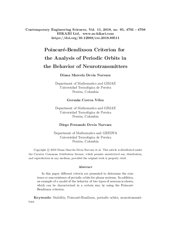 (PDF) Poincare-Bendixson criterion for the analysis of periodic orbits ...