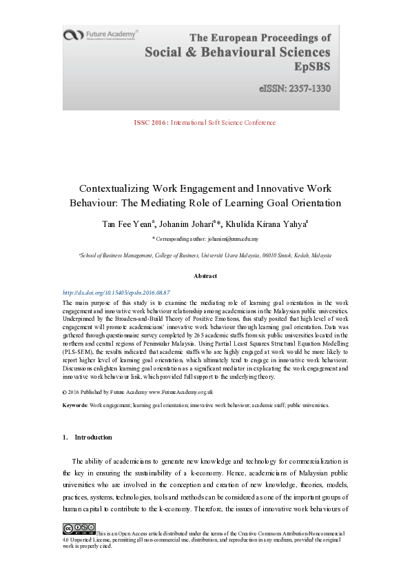 (PDF) Contextualizing Work Engagement and Innovative Work Behaviour ...
