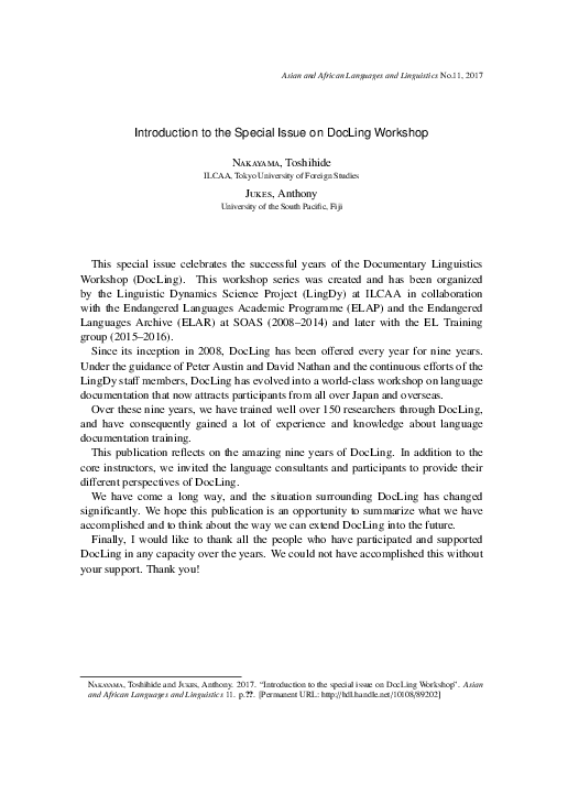 (PDF) Introduction to the Special Issue on DocLing Workshop