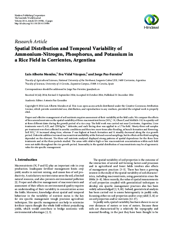 (PDF) Spatial Distribution and Temporal Variability of Ammonium ...