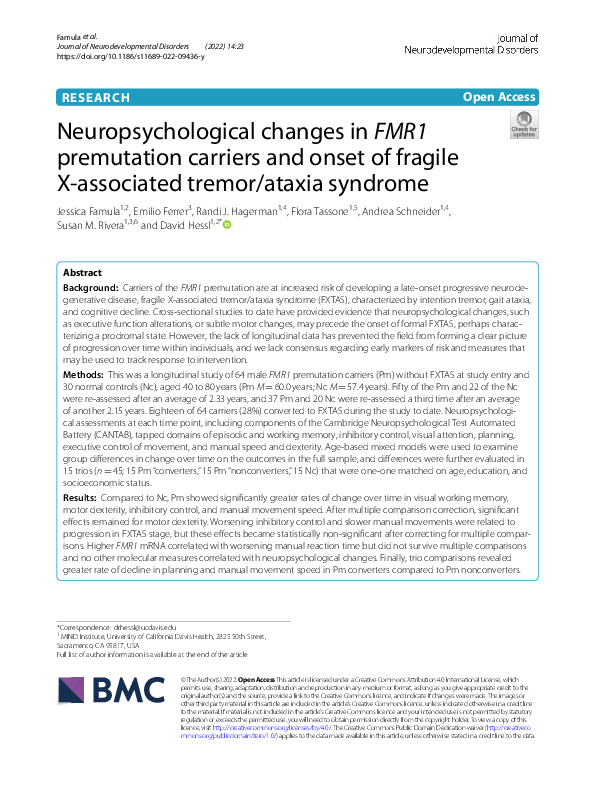 (PDF) Neuropsychological changes in FMR1 premutation carriers and onset ...