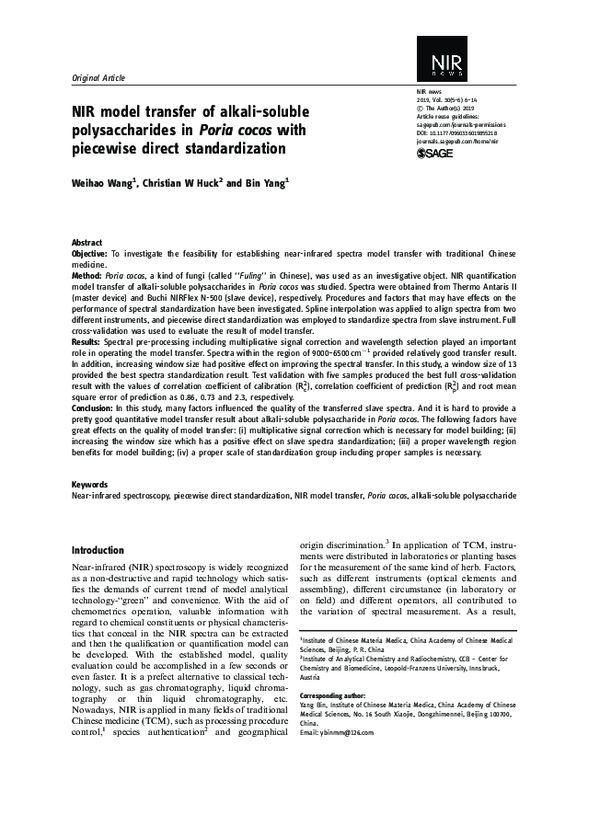 (PDF) NIR model transfer of alkali-soluble polysaccharides in Poria ...