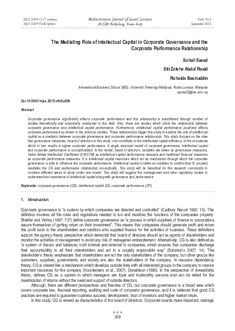 (PDF) The Mediating Role of Intellectual Capital in Corporate ...