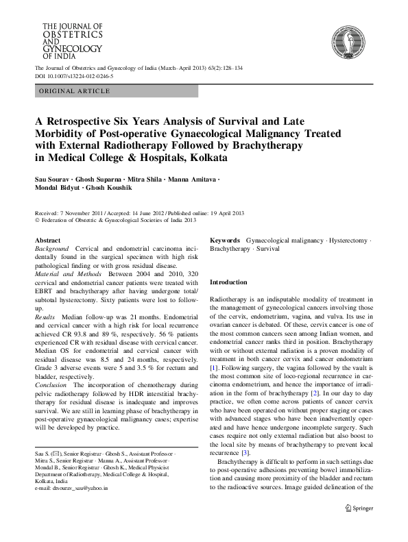 (PDF) A Retrospective Six Years Analysis of Survival and Late Morbidity ...