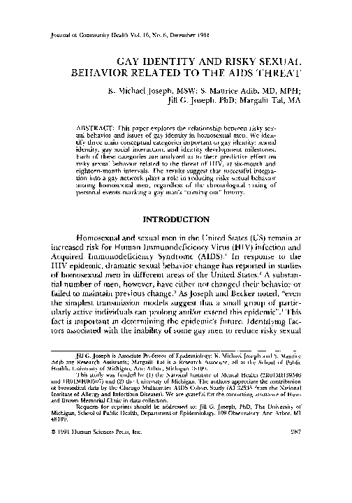 (PDF) Gay identity and risky sexual behavior related to the AIDS threat