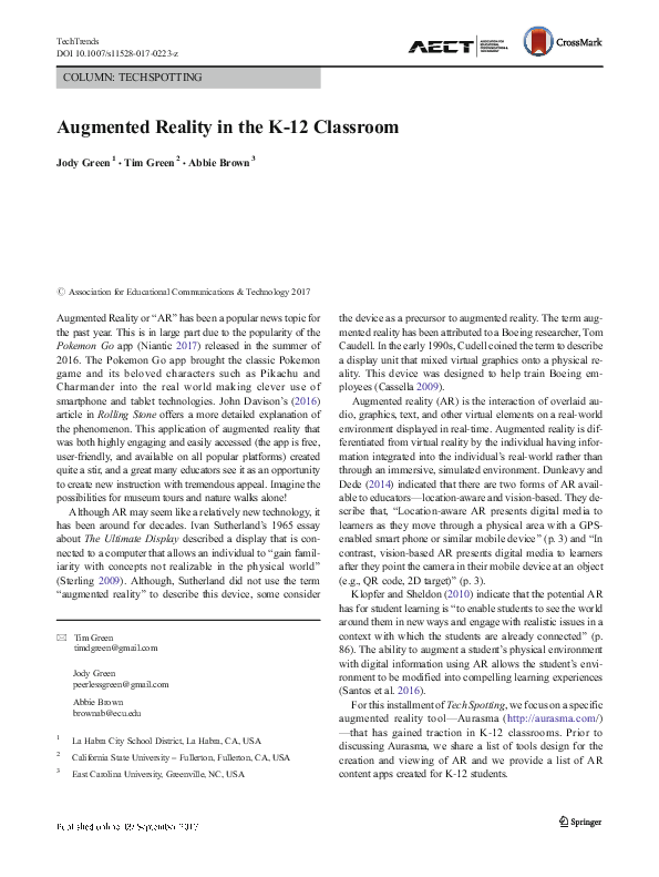 (PDF) Augmented Reality in the K-12 Classroom
