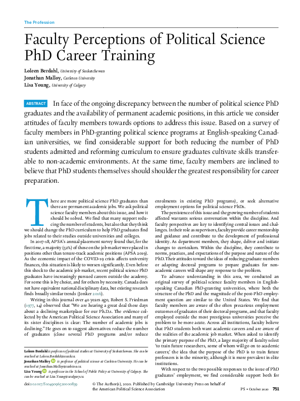 (PDF) Faculty Perceptions of Political Science PhD Career Training