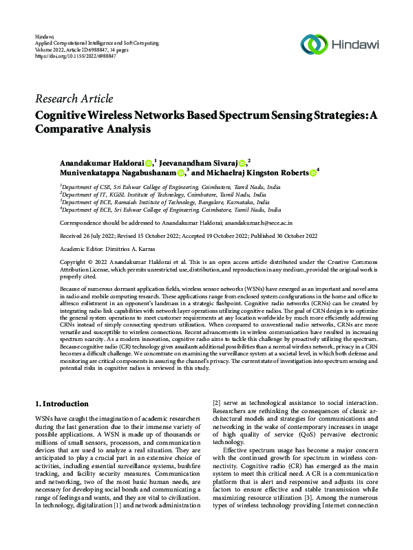 (PDF) Cognitive Wireless Networks Based Spectrum Sensing Strategies: A ...