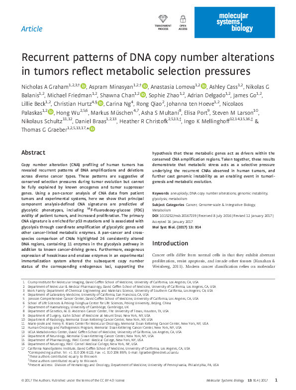 (PDF) Recurrent patterns of DNA copy number alterations in tumors ...