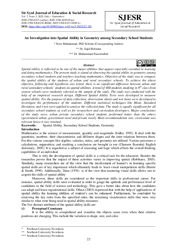 (PDF) An Investigation into Spatial Ability in Geometry among Secondary ...
